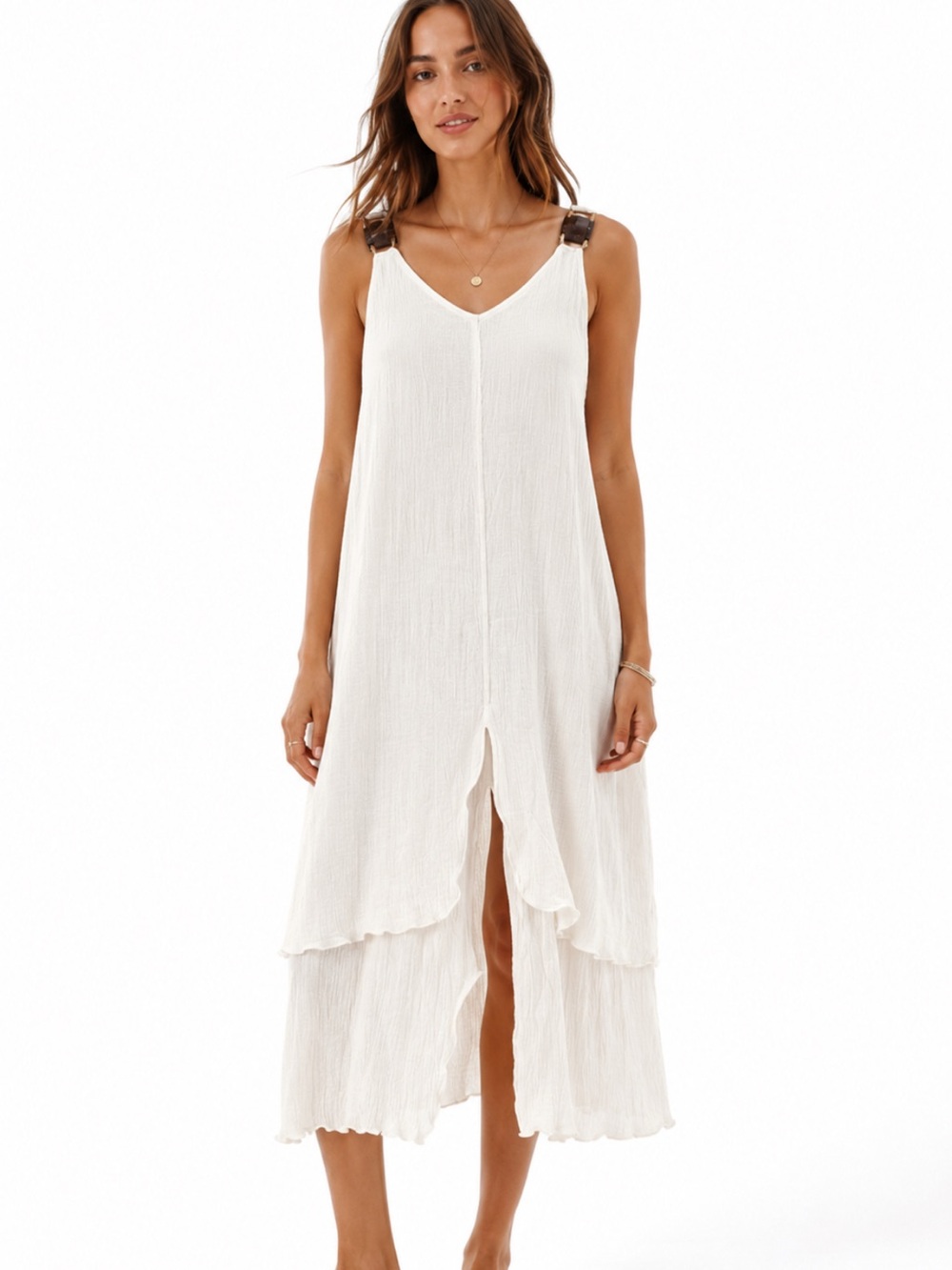 Crinkle Gauze Beachy Dominican Rep Handcrafted Relaxed White Flowy Dress